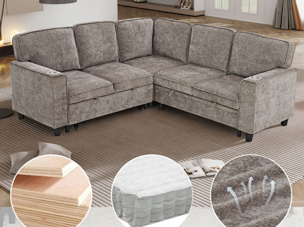 L-Shaped Sofa With Pull Out Sofa Bed With USB