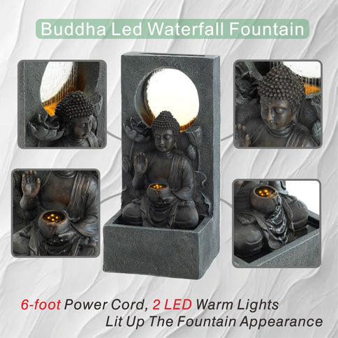 Zen - Outdoor Buddha Waterfall Fountain - Black