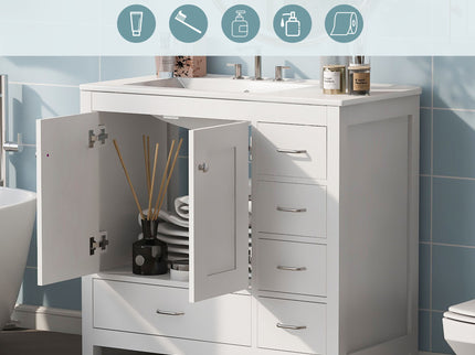Bathroom Vanity With Sink Combo, 2 Soft Close Doors And 5 Drawers