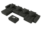 Black / 4 Seater Sofa With 2 Ottomans