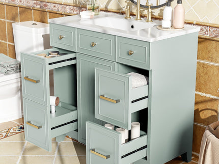 Bathroom Vanity With Ceramic Sink, Soft Close Doors, Adjustable Shelves