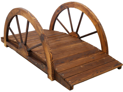 Wooden Garden Bridge Arc Footbridge With Half Wheel Railings Solid Fi - Brown