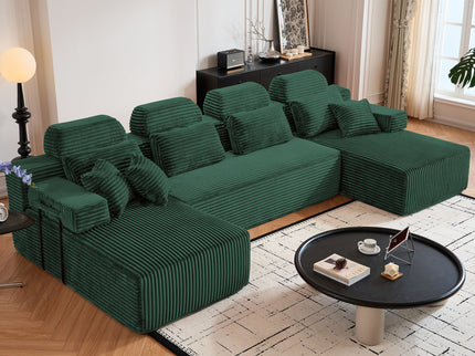 Sectional Sleeper Sofa & Storage Pockets, Modular Couch With Throw Pillows For Living Room