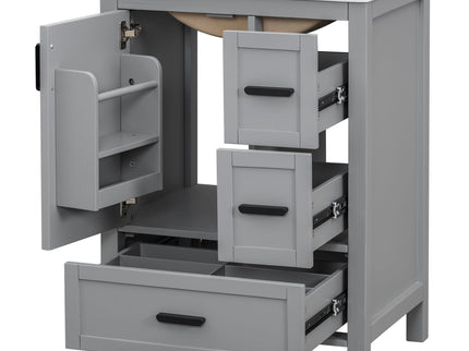 Bathroom Vanity With Sink, Soft Close Door, Double Layer Door Shelf And 3 Drawers - Gray