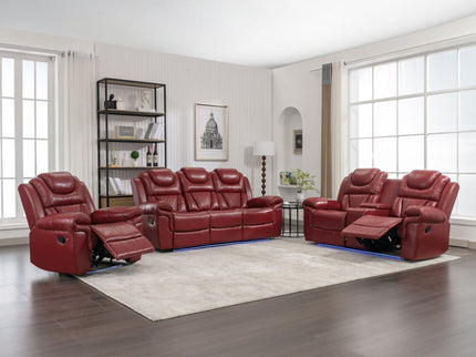 3 Pieces Recliner Sofa Sets Home Theater Seating Manual Recliner Chair With Center Console And LED Light Strip For Living Room