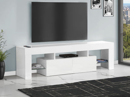 TV Stand, Console, Media Entertainment Center, Storage Cabinet, Glossy Contemporary & Modern - White