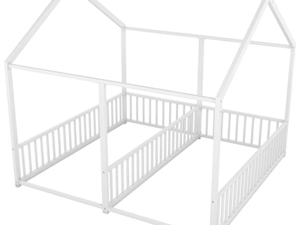 Metal Twin Size House Platform Beds 2 Shared Beds - Antique White