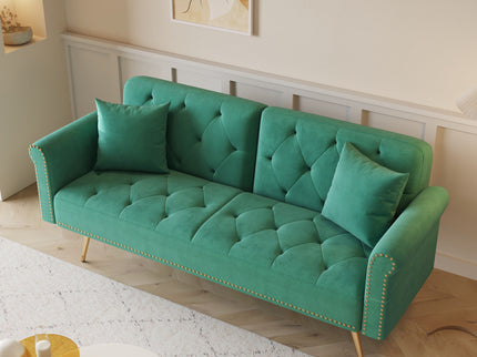 Luxurious Sofa Bed With Nail Head Trim And Matching Pillow