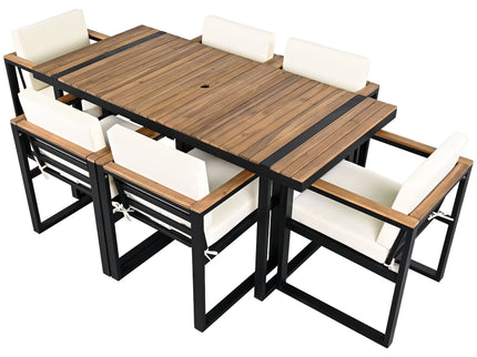 7 Pieces Outdoor Dining Set Patio Dining Table And Chair Set With And Removable Cushions For Patio