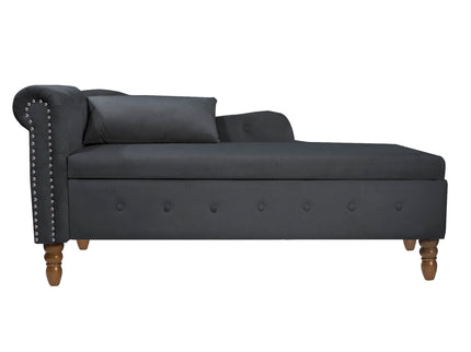 Chaise Lounge Indoor, Lounge Chair For Bedroom With Storage & Pillow, Modern Upholstered Rolled Arm Chase Lounge For Sleeping With Nailhead Trim For Living Room Bedroom Office
