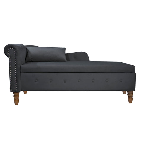 Chaise Lounge Indoor, Lounge Chair For Bedroom With Storage & Pillow, Modern Upholstered Rolled Arm Chase Lounge For Sleeping With Nailhead Trim For Living Room Bedroom Office