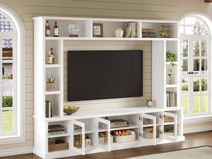 All-In-One Entertainment Center With Bookshelves & Tempered Glass Doors, TV Console Unit For Living Room