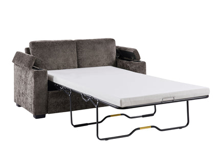 Pull Out Sofa Bed Loveseat With Twin Mattress, Cup Holders And Arm Storage