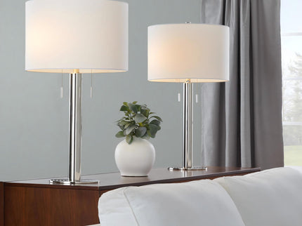 Master - 29" Contemporary Table Lamp (Set of 2) - Polished Nickel / White