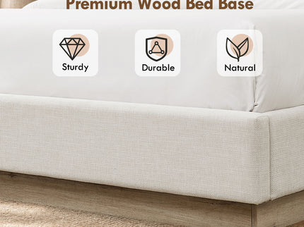 Muse - Queen Upholstered Platform Bed Frame - Ivory / Light Gray / Camel Oak