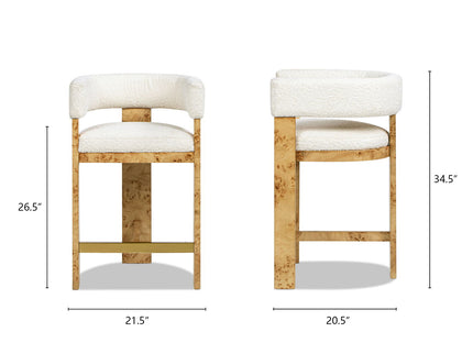Vavona - Burl Upholstered Barrel Back Counter Height Bar Stool - Polar Off White