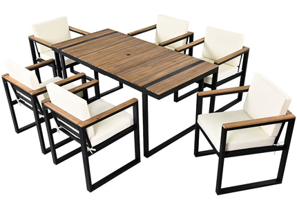 7 Pieces Outdoor Dining Set Patio Dining Table And Chair Set With And Removable Cushions For Patio