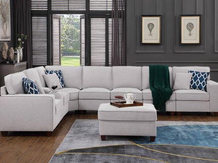 Jessica - Sectional Sofa With Ottoman - Light Gray