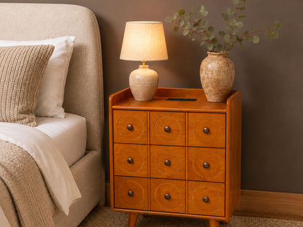 3 Drawer End Table With Charging Station For Bedroom - Natural Wood