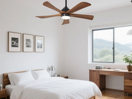 5 Blades Ceiling Fan With Lights Remote Control - Matte Black