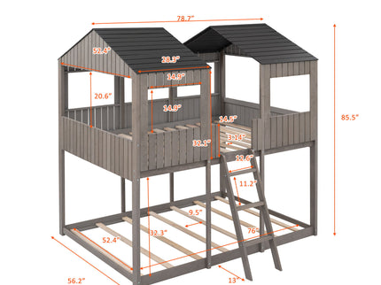 Bunk Bed With Roof, Window, Guardrail, Ladder