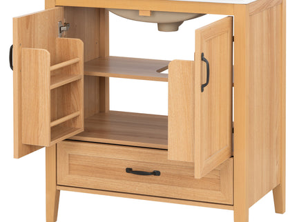 Elegant Fluted Bathroom Vanity With Sink, Soft Close Doors & Drawer