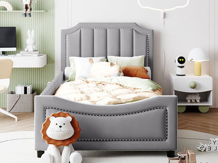 Upholstered Daybed With Classic Stripe Shaped Headboard