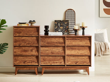 Vintage Style 4 Drawer Double Dresser With Bevel Design - Brown