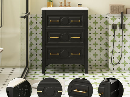 Bathroom Vanity With Sink, Free Standing Single Set, 3 Drawer Storage Cabinet