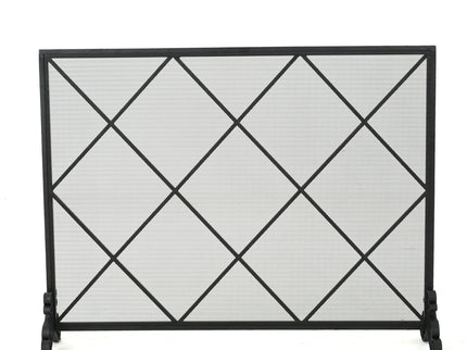 Minimalist Single Panel Iron Fireplace Screen With Diamond Design