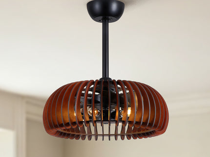 Pumpkin Ceiling Fan, Fandelier With 6 E12 Sockets, Reversible DC Motor, Adjustable Hanging, 6 Speeds Remote Control - Black