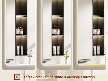Wall Mounted LED Lighting Mirror With 3 Color Lighting, Dimming, Waterproof, Anti Fog, Touch Switch - Silver