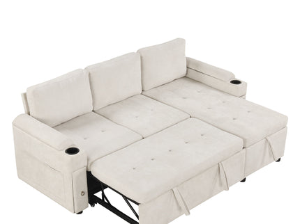 Convertible L Shaped Sofa Couch With Storage, Cup Holders, USB Ports