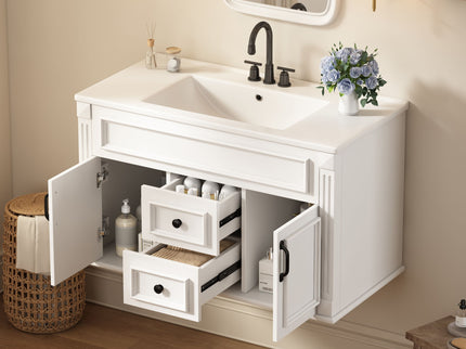 French Simple Style Wall Mounted Bathroom Cabinet With Sink