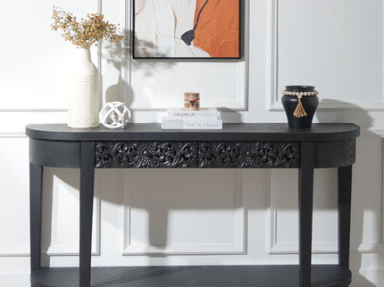 Carved Console Table With Storage Shelf For Living Room - Black