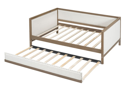Full Size Daybed With Trundle And Nailhead Decoration - Wood