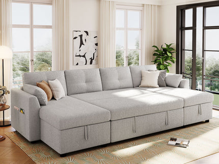 U-Shaped Sectional Sofa Bed With Storage And USB Ports