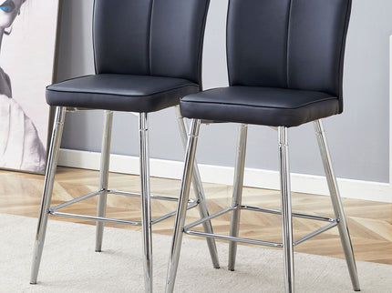 Modern Bar Chair Set Streamlined Backrest Metal Legs 2 Pieces - Black / Silver