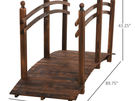 Outsunny - Fir Wood Garden Bridge Arc Walkway With Side Railings, Perfect For Backyards, Gardens, & Streams, Carbonized - Brown