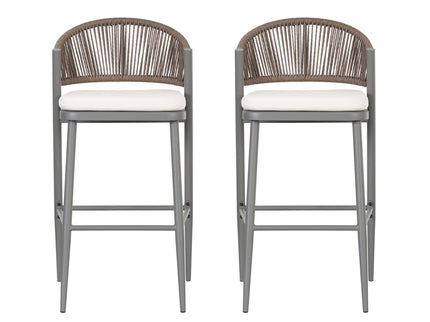 Outdoor Bar Height Metal Frame Counter Stools With Scallop Shaped Backrest & Water Resistant Cushions