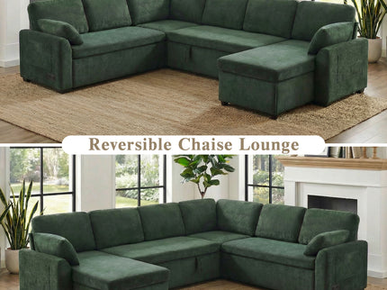 Convertible U-Shaped Sectional Sofa Bed With Reversible Chaise
