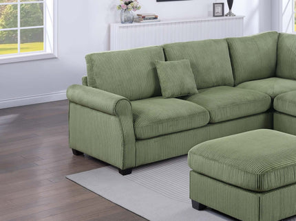 L - Sectional Sofa Set With Corner Wedge And Ottoman, 4 Piece Living Room Furniture - Sage