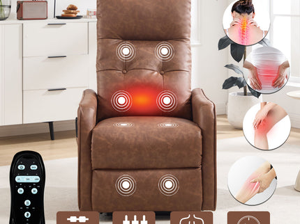 Single Motor Power Lift Recliner Chair With Massage And Heat, USB For Charging - Brown