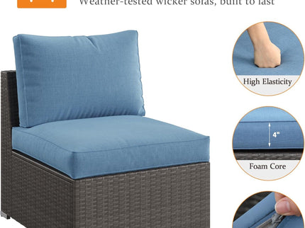 Armless Patio Sofa Set, With UV Resistant Frame And Waterproof Cushions - Blue / Brown