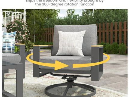 All Weather Swivel Patio Dining Chairs With Cushions - Gray