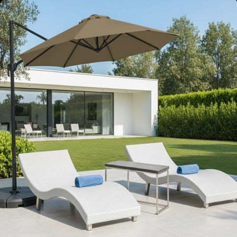 Round Cantilever Patio Umbrella With 360 Rotation & Infinite Tilt Adjustment
