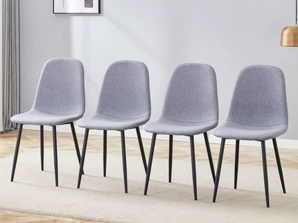Luxury Simple Chair Linen Cotton High Resilience Dining Chair With Black Metal Legs (Set of 4) - Light Gray