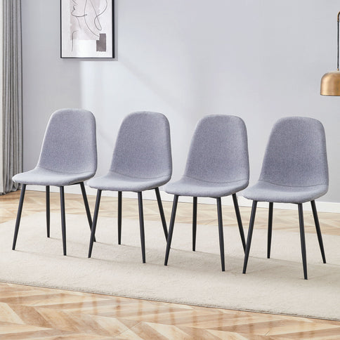 Luxury Simple Chair Linen Cotton High Resilience Dining Chair With Black Metal Legs (Set of 4) - Light Gray