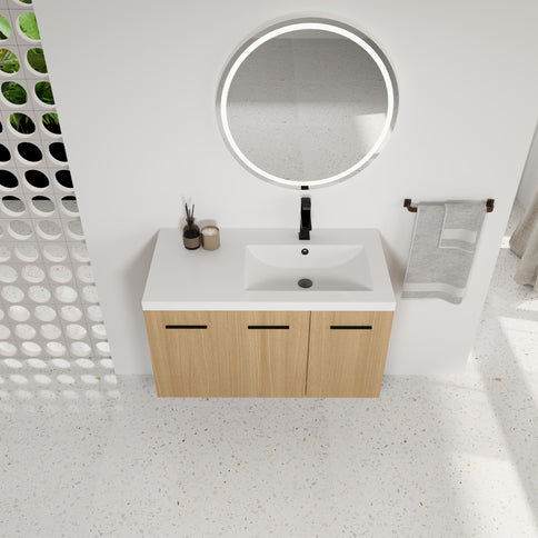 Wall Mounted Floating Bathroom Vanity With Sink, 3 Door Modular Cabinet