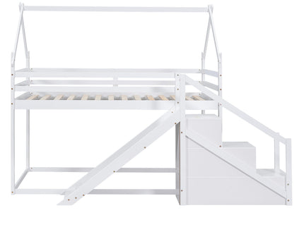 Twin Over Twin House Loft Or Bunk Bed With Slide And Staircase